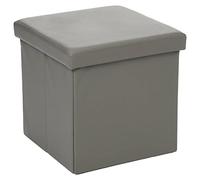 2 en 1 Pouf Pliant et Coffre de Rangement Vinyle Gris 38 x H 37.5 cm - Atmosphera