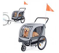 2 en 1 Poussette pour Animaux Pliable COSTWAY, Roue Avant Pivotant 2 Roues Gonflable, Fenêtres Maille, Housse Amovible, Charge 80KG