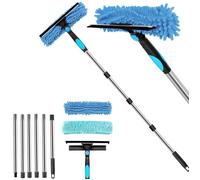 2 en 1 Professionnel Raclette Vitre, Kit Nettoyage Vitre avec 2 Chiffons Microfibres et Manche Telescopique Lave-vitres Étiquette