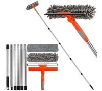 2 en 1 Professionnel Raclette Vitre,Kit Nettoyage Vitre avec Manche Telescopique 240cm,Lave-vitres Télescopique avec Tête Flexible,pour Vitres Hautes Intérieur,Gris