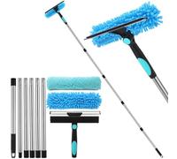 2 en 1 Professionnel Raclette Vitre,Kit Nettoyage Vitre avec Manche Telescopique 240cm,Lave-vitres Télescopique avec Tête Flexible,pour Vitres Hautes Intérieur,Bleu