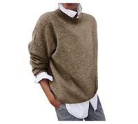 2 en 1 Pull Femme Hiver, Sweat Oversize Femme Manche Longue-Sweatshirts Col Rond Couleur Unie Chandails Décontractée Loose Sweater Pullover Blouse Vintage Grande Taille Tricot Mode Chaud Pulls