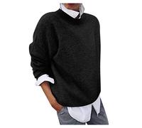 2 en 1 Pull Femme Hiver- Sweat Oversize Femme Manche Longue-Sweatshirts Femme Col Rond Couleur Unie Chandails Décontractée Loose Sweater Pullover Blouse Vintage Grande Taille Tricot Mode Chaud Pulls