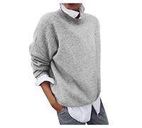 2 en 1 Pull Femme Hiver, Sweat Oversize Manche Longue,Sweatshirts Femme Col Rond Couleur Unie Chandails Décontractée Loose Sweater Pullover Blouse Vintage Grande Taille Tricot Mode Chaud Pulls