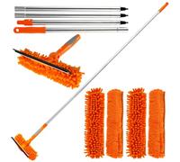 2 en 1 Raclette à Vitre Professionnelle avec 184 Manche Telescopique, Kit Nettoyage Vitre avec 4 Chiffons Microfibres, Lave-vitres Télescopique avec Tête Flexible pour Vitre Fenêtre Hautes Intérieur
