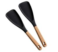 2-en-1 Spatule Cuillère Silicone - Maryse Cuisine Multifonction, Manche Bois Ergonomique Résistant Chaleur - Antiadhésif pour Mélanger, Servir et Racler(2 noirs)