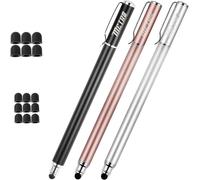 2 en 1 Stylet Stylus Pointe Fine Écran Tactile Capacitif Stylo+ 15 Embouts de Rechange pour Smartphones Comprimés iphone ipads (Noir/Rose Or/Argent)