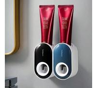 2-en-1 Support mural pour brosse à dents et distributeur de dentifrice, idéal pour une utilisation dans la salle de bain rose,Poudre de Sakura,Bleu foncé,Rose avec crochets adhésifs,Bleu foncé avec cr