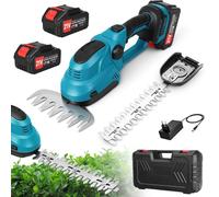 2 en 1 Taille-Haies Électrique sans Fil 21V,Cisaille de Jardin/Taille-Haie,avec 2 Lames(Longueur Lame:36cm-Arbustes/Largeur:18cm-Herbe) pour Coupe,Elagage Jardin,Pelouse,Arbustes (2 Batteries)