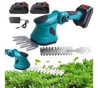 2 en 1 Taille-Haies Électrique sans Fil 21V, Taille-haie et cisaille à Gazon sans Fil 8000rpm avec 2 Batteries, Tête Orientable à 90°, Couteau à Herbe, pour Petits Jardins (2 Batteries)
