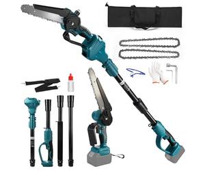 2-en-1 Tronçonneuse Télescopique sans fil pour Makita 18V batterie, 8 Pouces Mini Tronconneuse Sans Balais, Longueur Extensible 2 m, Tronconneuse avec Perche pour Branches et Jardin (Sans Batterie)