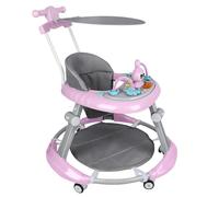 2 en 1 Trotteur Bébé avec 5 Hauteurs Réglables, Trotteur Bebe Marche Pliable avec avec Plateau d'activités Musical Amovible, De 6 à 18 mois, Jusqu'à 12 kg (67 * 67 * 79 cm，Rose)