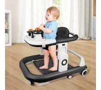 2 en 1 Trotteur Bébé avec 5 Hauteurs Réglables, Trotteur Bebe Marche Pliable avec Plateau d'activités Musical Amovible, De 6 à 18 mois, Jusqu'à 12 kg (57x67x46 cm, Noir)
