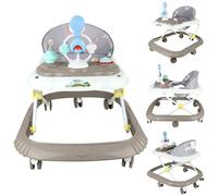 2 en 1 Trotteur Bébé Trotteur Bebe Marche Pliable, 5 Hauteurs Réglables, De 6 à 18 mois (67x72x92 cm, Kaki)