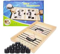 2 en 1Jeu de Table de Hockey Portable en Bois, Coffret Jeux de Société Famille, Jeu de Plateau de Bataille, Jeu déchecs Interactif.