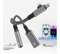 2 en 2 Adaptateur Lightning Jack, Adaptateur Lightning Aux, Adaptateur USB C vers jack 3.5mm, Adaptateur casque Iphone pour iPhone 16/15/14/GalaxyS22/Pixel, Pour recharger écouter de la musique