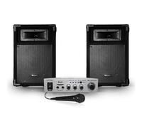 2 Enceintes passives PA 8"/20cm 2x180W 2 Voies+Amplificateur Karaoké HiFi Gris 100W USB/BT+MIC