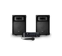 2 enceintes passives PA 8"/20cm 2x180W 2 voies+Amplificateur Karaoké Hifi noir 100W USB/BT+MIC