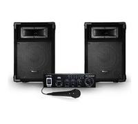 2 enceintes passives PA 8/20cm 2x180W 2 voies+Amplificateur Karaoké Hifi noir 100W USB/BT+MIC Noir