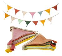 2 Ensemble 2.6 Mètres Coton Guirlande Fanion Guirlande Fanions Tissus Guirlande Fanions Bannière de Drapeau en Tissu Décor pour Chambre Anniversaire Fêtes Mariage (Morandi Green,Morandi Rose)