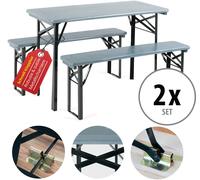 2 Ensemble Salon de Jardin Table Chaise Exterieur Balcon Bois Gris Pliable 117cm
