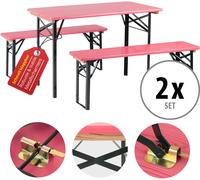 2 Ensemble Salon de Jardin Table Chaise Exterieur Balcon Bois Rose Pliable 117cm