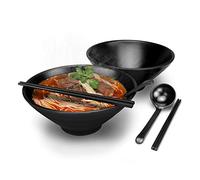 2 Ensembles 1200ml Bol de Soupe Japonaise aux Nouilles Ramen Ensemble de Vaisselle en Plastique Dur Mélamine, Vintage Bol à Soupe avec Cuillère et Baguettes, pour plats asiatiques, pho