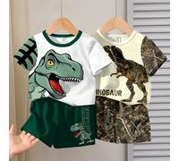 2 ensembles aléatoires sur 4 ensembles de t-shirts et shorts. Tenue décontractée minimaliste pour bébé garçon, imprimé graphique classique cool et courageux de dinosaure jurassique. Convient pour le p