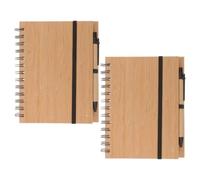 2 ensembles Carnet de Notes à Spirale en Bambou, 2 | Papier, Fermeture pour Stylo, Ouverture à Plat, Format 18x14x1,5cm, Projets, Objectifs ou Croquis