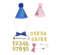 2 Ensembles Chapeau Conique pour Chien et Chat, Paillettes | Nœud Ajustable, Chiffres Décoratifs et Pompon, Plastique Polyester, pour Fêtes D’animaux et Photos