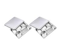 2 ensembles d'assiettes divisées à 5 grilles avec couvercle, assiettes à compartiment en acier inoxydable, plateau à dîner, assiettes à salade, plateaux à repas, assiette de séparation des aliments, v