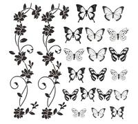2 Ensembles D'Autocollants Muraux Avec Branches De Vigne Fleuries Et 18 Autocollants Muraux Avec Papillons, Décoration Murale De Maison, Décoration Murale Créative, Décoration De Maison
