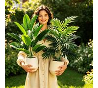 2 ensembles de grands arbres artificiels de palmier et de bananier - Feuilles réalistes de haute qualité, plantes tropicales vert vif, convient pour les maisons de luxe, les bureaux, les hôtels, les j