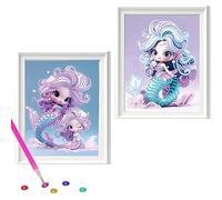 2 ensembles de kits de peinture diamant 5D avec cadre photo, 20 x 17 cm, kits de peinture diamant sirène, peintures complètes à points de diamant pour enfants débutants, décoration murale de la maison