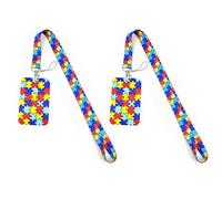 2 Ensembles de Porte-Badge Rétractable avec Lanière, Porte-Badge à Cordons Rétractables Réglables, Porte-Badge de Sensibilisation à L'autisme avec Clip Rétractable, pour Carte D'identité, École