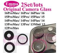 2 ensembles de verre d'objectif d'appareil photo arrière en saphir d'origine pour iPhone 16 15 14 13 12 Pro Max Mini Pièces de rechange 2set Original 12PM