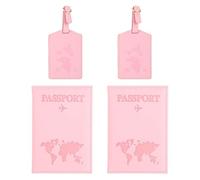 2 Ensembles D'Ensembles De Passeports Roses, Couvercle De Carte De Passe en Cuir PU, Clip De Stockage De Passeport, Étiquette De Bagages Simples Et Corps De Voyage.