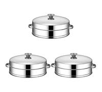 2 ensembles Egg Bun Steamer Pot Food Kitchen Traditional Cm Meat Cooker Baskets Pan Stainless Dumplings Steaming Legumes for Silver with Cookware Lid Gadgets Seafood Tool (Color : Silver, Si ( Color :