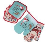 2 Ensembles Ensemble de Mitaines Cuisine en Polyester | Deux Moufles Isolants Tapis Assorti, Motif Festif Brodé, pour Micro-ondes, Plats Chauds, Casseroles et Grillades