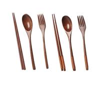 2 Ensembles Ensemble de Vaisselle, Cuillère et Baguettes | Bois Lisse Poli, Prise Ferme, Nettoyage Facile, Design Simple Classique Moderne, pour Dîner et Diverses Occasions