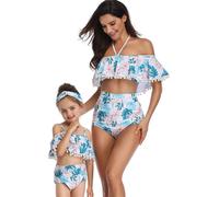 2 ensembles Ensemble parents-enfants Maillots de bain fille Ensemble bikini femme Beachwear blanc+bleu, taille M