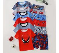 [2 ensembles envoyés au hasard sur 6 ensembles] Ensemble de pyjama 4 pièces pour jeunes garçons, style mode cool minimaliste, confortable, doux et agréable à la peau, en tissu tricoté haute élasticité