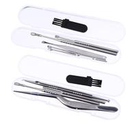 2 Ensembles Kit de -oreille en Acier Inoxydable Argenté | Surface Polie et Lisse, Brosse Douce Incluse, pour Adultes Voyageurs, Entretien de L’oreille en Déplacement