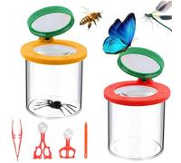 2 Ensembles Loupe pour Découverte Nature Enfant, Grossissement 3 et 6 Fois | Boîte de Conservation + Bâtonnets à Appâts & Ensemble d’Outils Spécifiques d’Observation en Plein Air