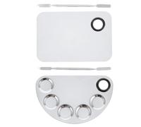 2 Ensembles Palette Maquillage Argenté en Acier Inoxydable | Surface Non Poreuse, Format Compact pour Voyage, pour Artistes et Apprentis Lors de Prestations
