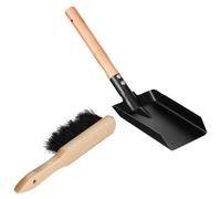 2 Ensembles Pelle à Cendres de Cheminée en Bois et Métal | Brosse Dense, Poignée Bois Solide, Pelle Métallique Épaisse, pour Foyers Domestiques et Barbecue