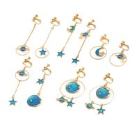 2 ensembles petite planète design plaqué or boucle d'oreille Set: hypoallergénique anneau suspendu, exquis multi-perforé cadeau pour les femmes