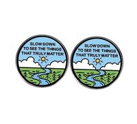 2 épingles inspirantes d'optimisme, ralentissez pour voir les choses qui comptent vraiment, badge en alliage, motif paysage de dessin animé, unisexe, accessoire pour veste, chapeau