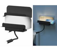 2 étagères murales avec lampe de lecture et port de chargement USB - Noir Carlo Milano