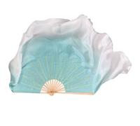 2. Éventail de danse professionnel bicolore dégradé en tissu de soie avec cadre renforcé portable pour la pratique et les spectacles de couleur blanc à vert menthe, Inversé, 10 cm
